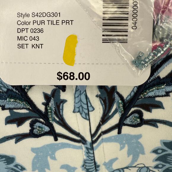 Go Softly Embroidered Jersey Knit Floral Tile Print Lounge Dress Sz S Full Zip - Picture 8 of 8